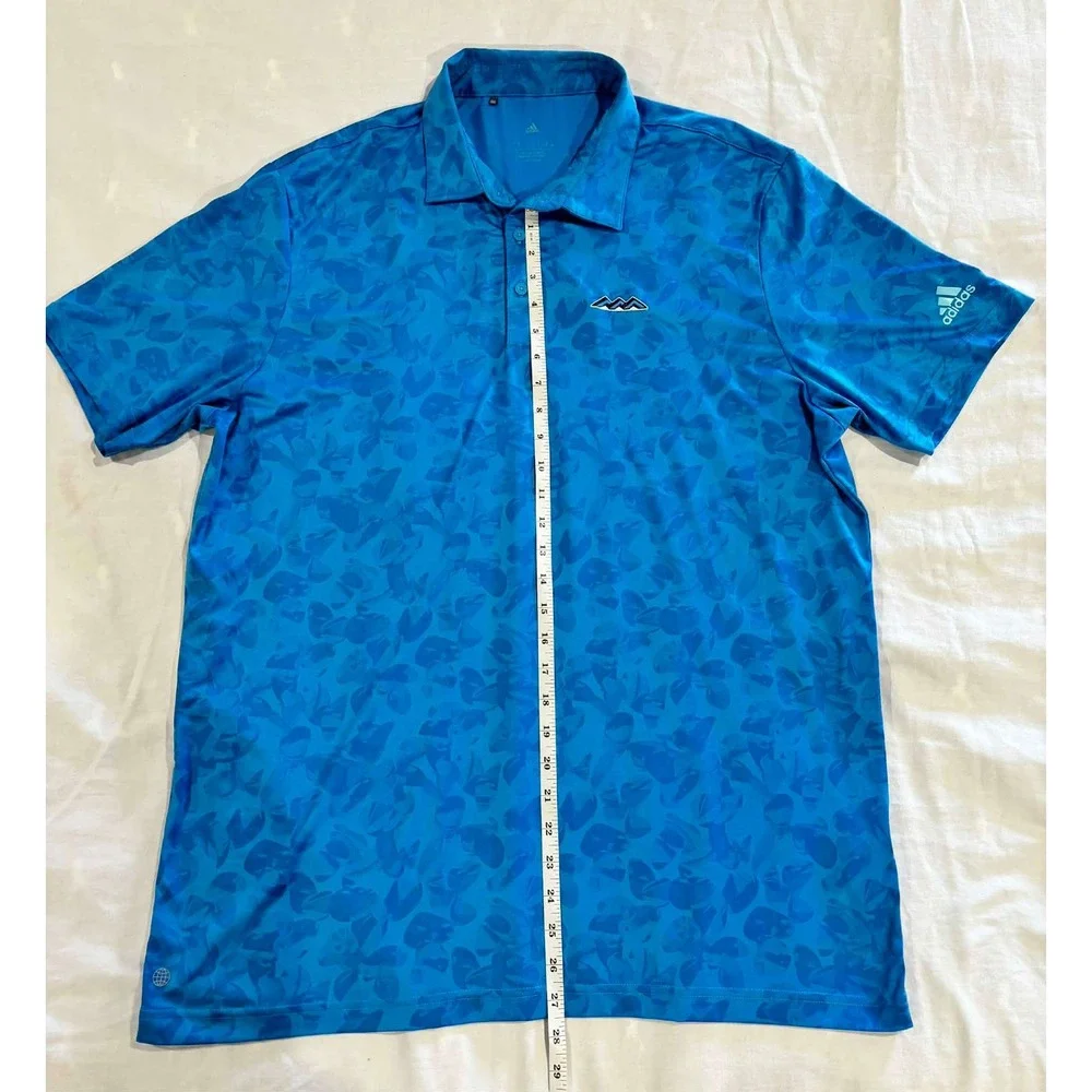 Adidas Mens Blue Tonal Leaf Print Golf Polo Shirt Large Mountain Logo Short Slv‎